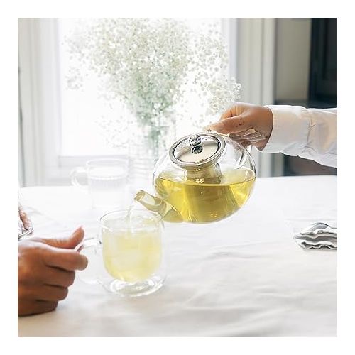  GROSCHE - Joliette Clear Glass Teapot with Reusable Stainless Steel Infuser - for Blooming, Herbal & Loose Leaf Tea - Dishwasher Safe - 1250 ml (42 Ounce Capacity)