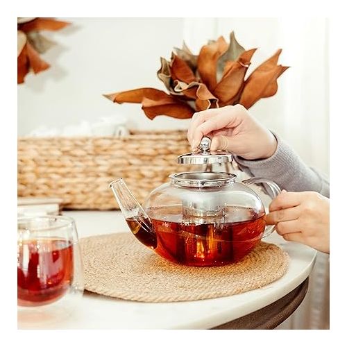  GROSCHE - Joliette Clear Glass Teapot with Reusable Stainless Steel Infuser - for Blooming, Herbal & Loose Leaf Tea - Dishwasher Safe - 1250 ml (42 Ounce Capacity)