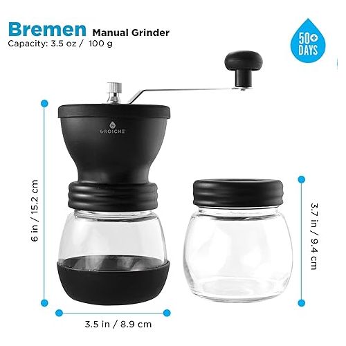  GROSCHE - Bremen Manual Coffee Grinder Manual - Coffee Hand Grinder - Coffee Bean Grinder - Burr Grinder For Coffee Bean - Espresso Grinder