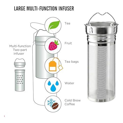  GROSCHE Chicago Stainless Steel Tea Infuser Flask | Beverage Bottle | Hot & Cold Drinks | Loose Leaf Tea Infuser | Travel Convenience Water Bottle | 16 fl oz, Blue