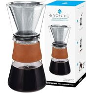 GROSCHE Amsterdam Glass Pour Over Coffee Maker - Single Cup Manual Dripper Brewer w/Removable Glass Top & Permanent Stainless Steel Filter - 27.6 fl oz - Ideal for Home, Camping, & On-the-Go Brewing