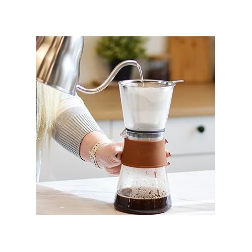  GROSCHE Amsterdam Glass Pour Over Coffee Maker - Single Cup Manual Dripper Brewer w/Removable Glass Top & Permanent Stainless Steel Filter - 27.6 fl oz - Ideal for Home, Camping, & On-the-Go Brewing
