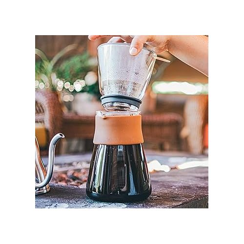  GROSCHE Amsterdam Glass Pour Over Coffee Maker - Single Cup Manual Dripper Brewer w/Removable Glass Top & Permanent Stainless Steel Filter - 27.6 fl oz - Ideal for Home, Camping, & On-the-Go Brewing