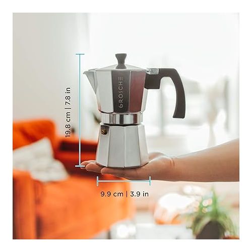  GROSCHE Milano Stovetop Espresso Maker Moka pot 6 espresso Cup - 9.3 oz, Silver and 3 Replacement Seals Gaskets Bundle Stove top coffee maker Moka Italian espresso coffee maker and replacement gaskets