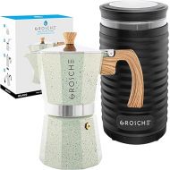 GROSCHE Milano Stone Moka pot 6 espresso cup and Bremen Blade Coffee grinder bundle for stovetop espresso coffee mocha coffee