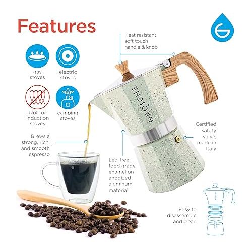  GROSCHE Milano Stone Moka pot 6 espresso cup and Bremen Blade Coffee grinder bundle for stovetop espresso coffee mocha coffee