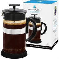 GROSCHE ZURICH French Press Coffee Maker - Black (34 fl oz, 8 Demitasse Cup) | Stainless Steel Coffee Filter | 18/8 Double Walled Stainless Steel French Press Coffee Maker | Borosilicate Glass Beaker