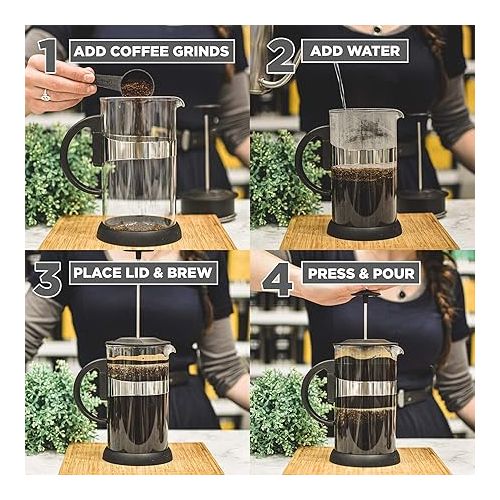  GROSCHE ZURICH French Press Coffee Maker - Black (34 fl oz, 8 Demitasse Cup) | Stainless Steel Coffee Filter | 18/8 Double Walled Stainless Steel French Press Coffee Maker | Borosilicate Glass Beaker