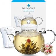 GROSCHE MONACO 42 oz Glass Tea pot with glass tea Infuser 1250 ml Capacity. Heatproof borosilicate glass and all glass tea infuser for all types of loose tea tea infusion