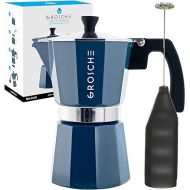 GROSCHE Milano Stove top espresso maker (6 espresso cup size 9.3 oz) Blue, and battery operated milk frother bundle for lattes
