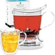 GROSCHE Aberdeen 34 oz tea pot and bottom dispensing tea steeper and Cyprus Large 16 oz double walled glass mug set