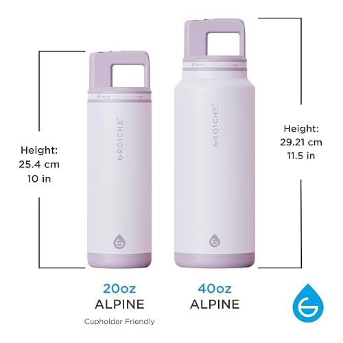  GROSCHE ALPINE Flip n' Sip 20 oz Stainless Steel vacuum insulated flask - Lavender water bottle- Coldest Water Bottle straw water bottle, travel or gym water bottle, leakproof