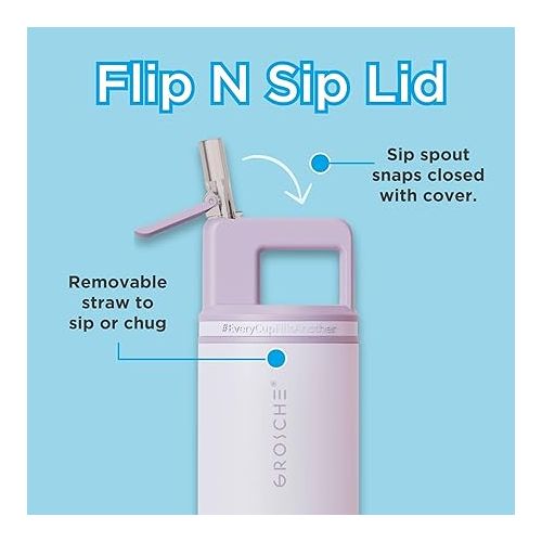  GROSCHE ALPINE Flip n' Sip 20 oz Stainless Steel vacuum insulated flask - Lavender water bottle- Coldest Water Bottle straw water bottle, travel or gym water bottle, leakproof