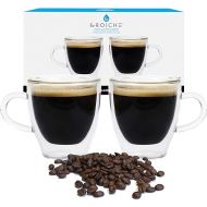 GROSCHE Turin Double Wall Glass Espresso Cups WITH HANDLES - Insulated Glass Cappucino Mugs - Clear Mug - Double Walled Latte Cup - Espresso Mugs (2.35 fl oz - Set of 2)