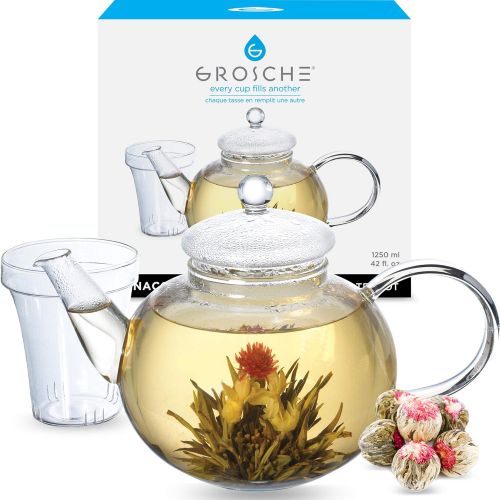  GROSCHE MONACO All Glass Hand Blown Teapot with Infuser 1250 ml 42 fl. oz Capacity