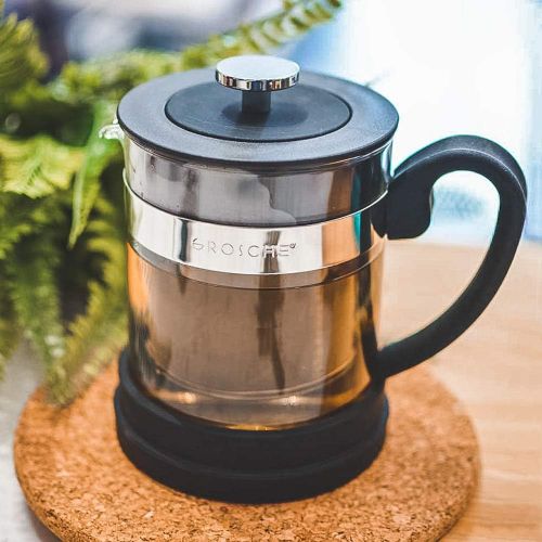  GROSCHE Valencia Personal Sized Teapot 20 oz. / 600 ml Made with Borosilicate Glass, Stainless Steel and Silicone (Black)