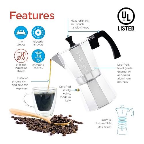  GROSCHE Milano Stovetop Espresso Maker Moka Pot 9 espresso cup, 15.2 oz, Silver Cuban Coffee Maker Stove top coffee maker Moka Italian espresso greca coffee maker brewer percolator