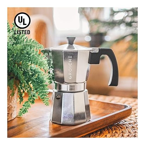  GROSCHE Milano Stovetop Espresso Maker Moka Pot 9 espresso cup, 15.2 oz, Silver Cuban Coffee Maker Stove top coffee maker Moka Italian espresso greca coffee maker brewer percolator