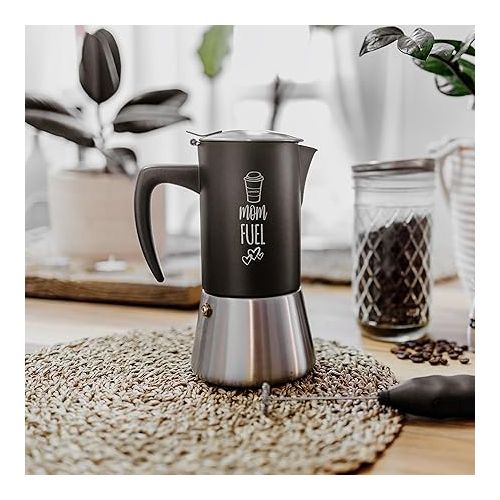  GROSCHE Milano Steel | 6 Espresso Cup | Custom Laser Engraved MOM FUEL Stovetop Espresso Maker | Gifts for Mom | Gifts for Coffee Lovers | Mom Birthday Gift | Best Mom Ever Gifts