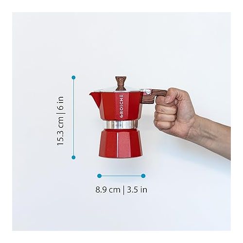  GROSCHE Milano 6 Espresso Cup, 9.3 oz Red Stovetop Espresso Maker - Italian Moka Pot