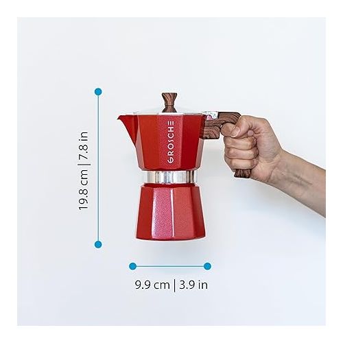  GROSCHE Milano Stovetop Espresso Maker Moka Pot 9 espresso Cup, 15.2 oz, Red - Cuban Coffee Maker Stove top coffee maker Moka Italian espresso greca coffee maker brewer percolator