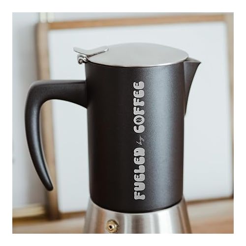  GROSCHE Milano Steel | 10 Espresso Cup | Custom Laser Engraved FUELED BY COFFEE Stovetop Espresso Maker | Gift Ideas | Birthday Gift | Coffee Lover