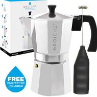 GROSCHE Milano Stovetop espresso maker (9 espresso cup size 15.2 oz) Silver, and battery operated milk frother bundle for Moka lattes