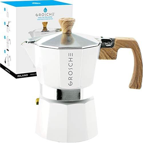  GROSCHE Milano Stovetop Espresso Maker Moka pot 3 Espresso Cup - 5 oz, White - Cuban Coffee Maker Stove top Coffee Maker Moka Italian Espresso greca Coffee Maker brewer percolator