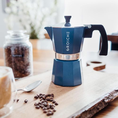  GROSCHE Milano Stovetop Espresso Maker Blue 6 Espresso cup size and Bremen Manual Coffee grinder Bundle includes moka pot and grinder