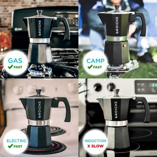  GROSCHE Milano Stove top espresso maker (9 espresso cup size 15.2 oz) Black, and battery operated milk frother bundle for lattes