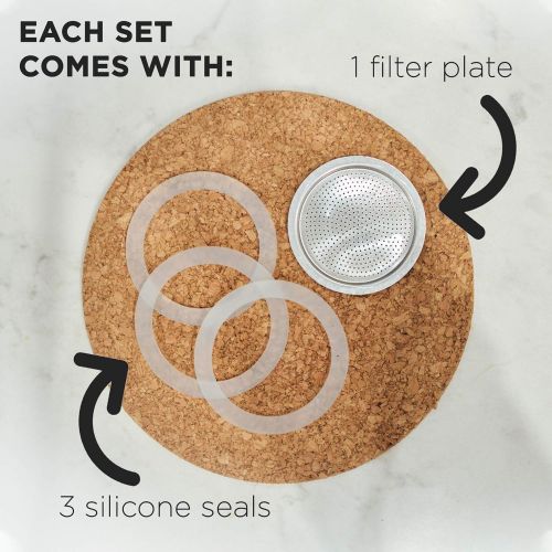  Stovetop Espresso maker replacement silicone 6 Espresso cup size gasket seals (3 seals) & 1 replacement filter screen for GROSCHE Milano moka pots. replacement gasket 6 cup silicon