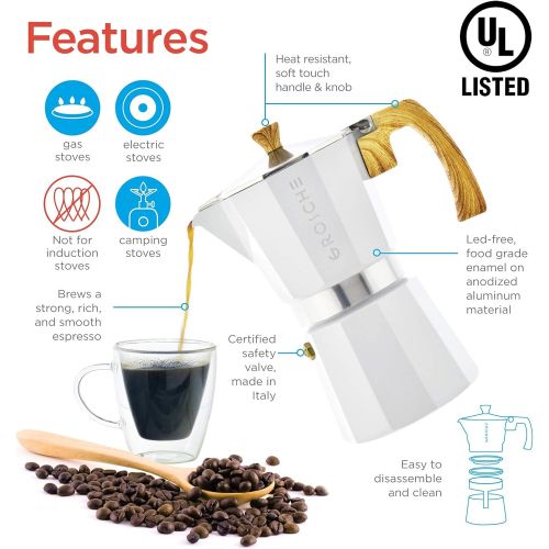  GROSCHE Milano Stovetop Espresso Maker White 3 Espresso cup size and Bremen Manual Coffee grinder Bundle includes moka pot and grinder