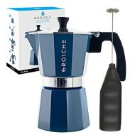 GROSCHE Milano Stove top espresso maker (6 espresso cup size 9.3 oz) Blue, and battery operated milk frother bundle for lattes