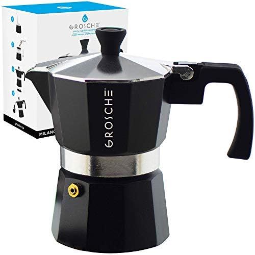  [아마존베스트]GROSCHE Milano Stovetop Espresso Maker Moka pot 1 espresso Cup - 1.5 fl oz, Black, Cuban Coffee Maker Stove top coffee maker Moka Italian espresso greca coffee maker brewer percola