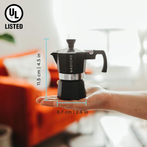  [아마존베스트]GROSCHE Milano Stovetop Espresso Maker Moka pot 1 espresso Cup - 1.5 fl oz, Black, Cuban Coffee Maker Stove top coffee maker Moka Italian espresso greca coffee maker brewer percola