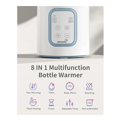  GROWNSY Bottle Warmer, 8-in-1 Fast Baby Milk Warmer with Timer for Breastmilk or Formula, Accurate Temperature Control, Multifunctional Baby Bottle Warmers for All Bottles- Blue