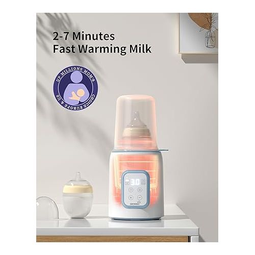  GROWNSY Bottle Warmer, 8-in-1 Fast Baby Milk Warmer with Timer for Breastmilk or Formula, Accurate Temperature Control, Multifunctional Baby Bottle Warmers for All Bottles- Blue