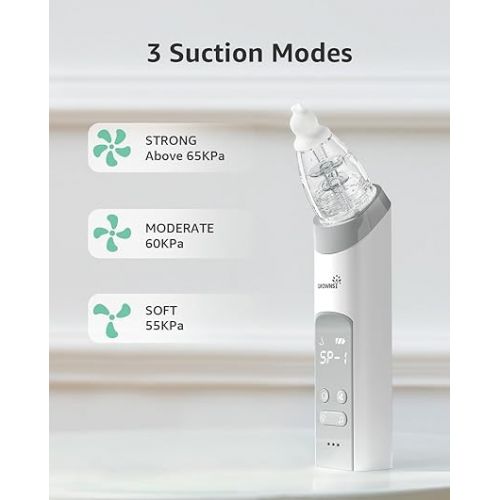  GROWNSY Nasal Aspirator for Baby, Electric Nose Aspirator for Toddler, Baby Nose Sucker, Automatic Nose Cleaner with 3 Silicone Tips, Adjustable Suction Level, Music and Light Soothing Function