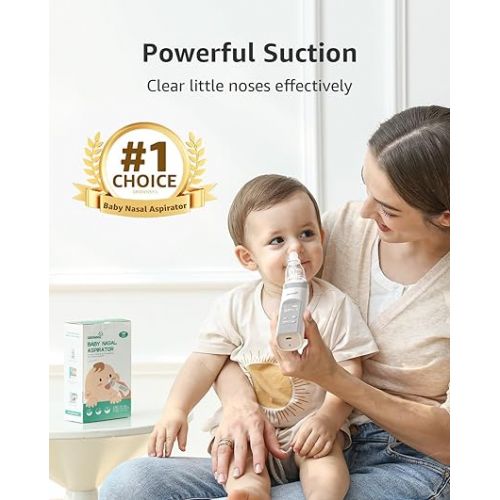  GROWNSY Nasal Aspirator for Baby, Electric Nose Aspirator for Toddler, Baby Nose Sucker, Automatic Nose Cleaner with 3 Silicone Tips, Adjustable Suction Level, Music and Light Soothing Function