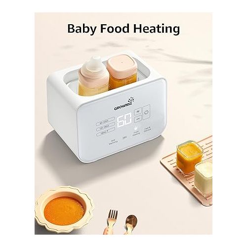  Baby Bottle Warmer, Grownsy 8-in-1 Fast Milk Warmer with Timer Breastmilk or Formula, Fits 2 Bottles, Accurate Temperature Control, with Defrost, Sterili-zing, Keep, Heat Baby Food Jars Function