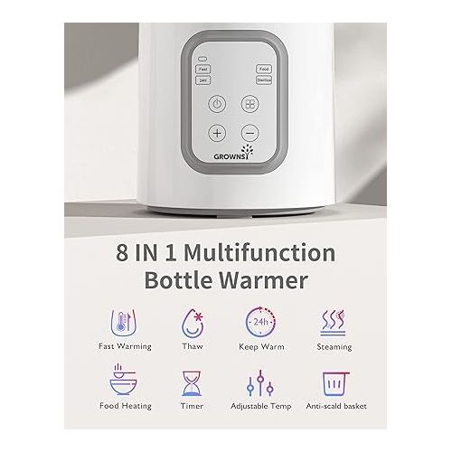  Bottle Warmer, GROWNSY 8-in-1 Fast Baby Milk Warmer with Timer for Breastmilk or Formula, Accurate Temperature Control, with Defrost, Sterili-zing, Keep, Heat Baby Food Jars Function
