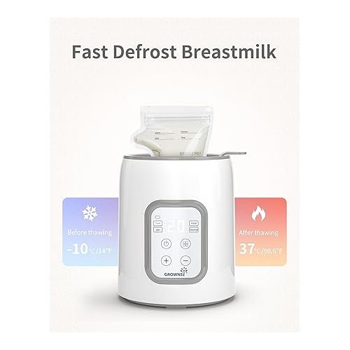  Bottle Warmer, GROWNSY 8-in-1 Fast Baby Milk Warmer with Timer for Breastmilk or Formula, Accurate Temperature Control, with Defrost, Sterili-zing, Keep, Heat Baby Food Jars Function