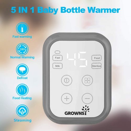  GROWNSY Bottle Warmer,5-in-1Fast Baby Food Heater&Defrost BPA-Free Warmer with Timer LCD Display Accurate Temperature Control for Breastmilk or Formula