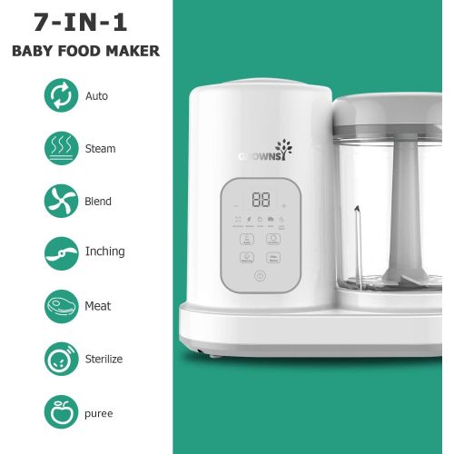  GROWNSY Baby Food Maker Baby Food Processor Puree Blender Multi-Function Steamer Grinder Blender, Baby Food Warmer Mills Machine, Constant Temperature 24h, Auto Cooking & Grinding