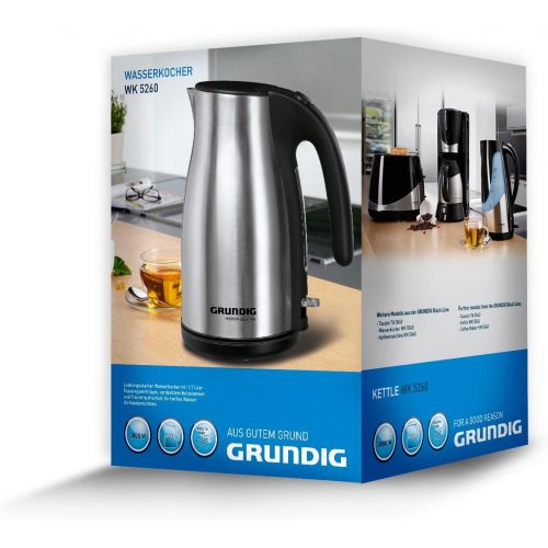  Grundig WK 5260 Premium-Wasserkocher (3000 Watt, 1,7 l), schwarz-silber