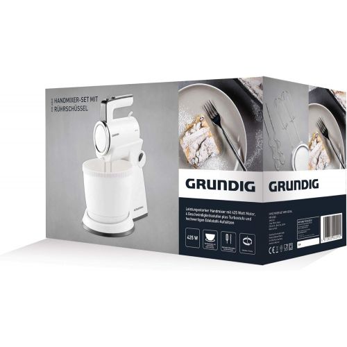  Grundig HM 6860 Handmixer mit 4l Ruehrschuessel, 4 Stufen, 425 W, Weiss/Schwarz