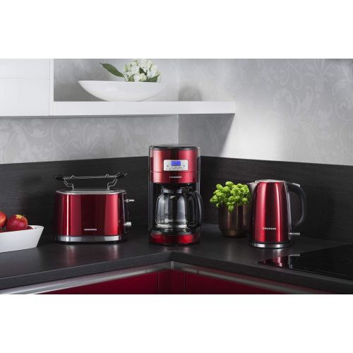  [아마존베스트]Grundig KM 6330 Coffee Machine Red Sense Digital Clock Programmable Start Time Metallic Red, Single, red