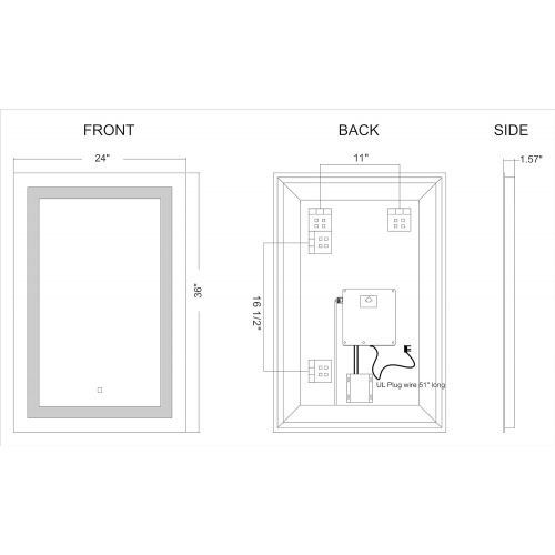  GS MIRROR 24X36 Inch LED Lighted Bathroom Mirror with Dimmable Touch Switch(GS099H-2436)(24x36 inch)