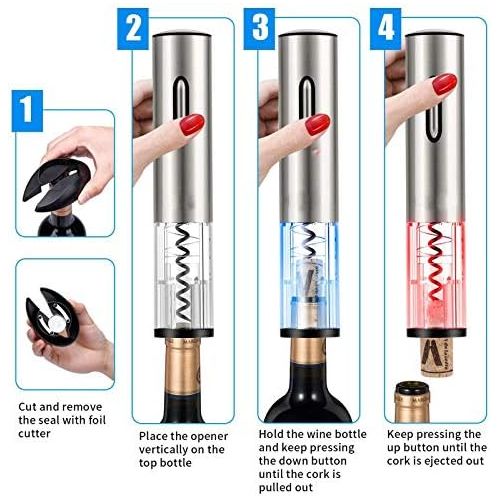  [아마존베스트]GSDJAL Electric Bottle Opener, 4-in-1 Electronic Wine Opener, Electric Corkscrew with Foil Cutter, Vacuum Stopper and Pourer, USB Charging Cable, 600 mAh