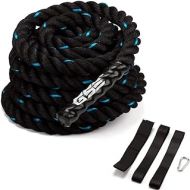 GSE Games & Sports Expert 30ft/40ft/50ft Battle Ropes with Strap Kit. 100% Poly Dacron Heavy Battle Rope for Home Gym & Outdoor Strength Training, Workout Exercise Rope